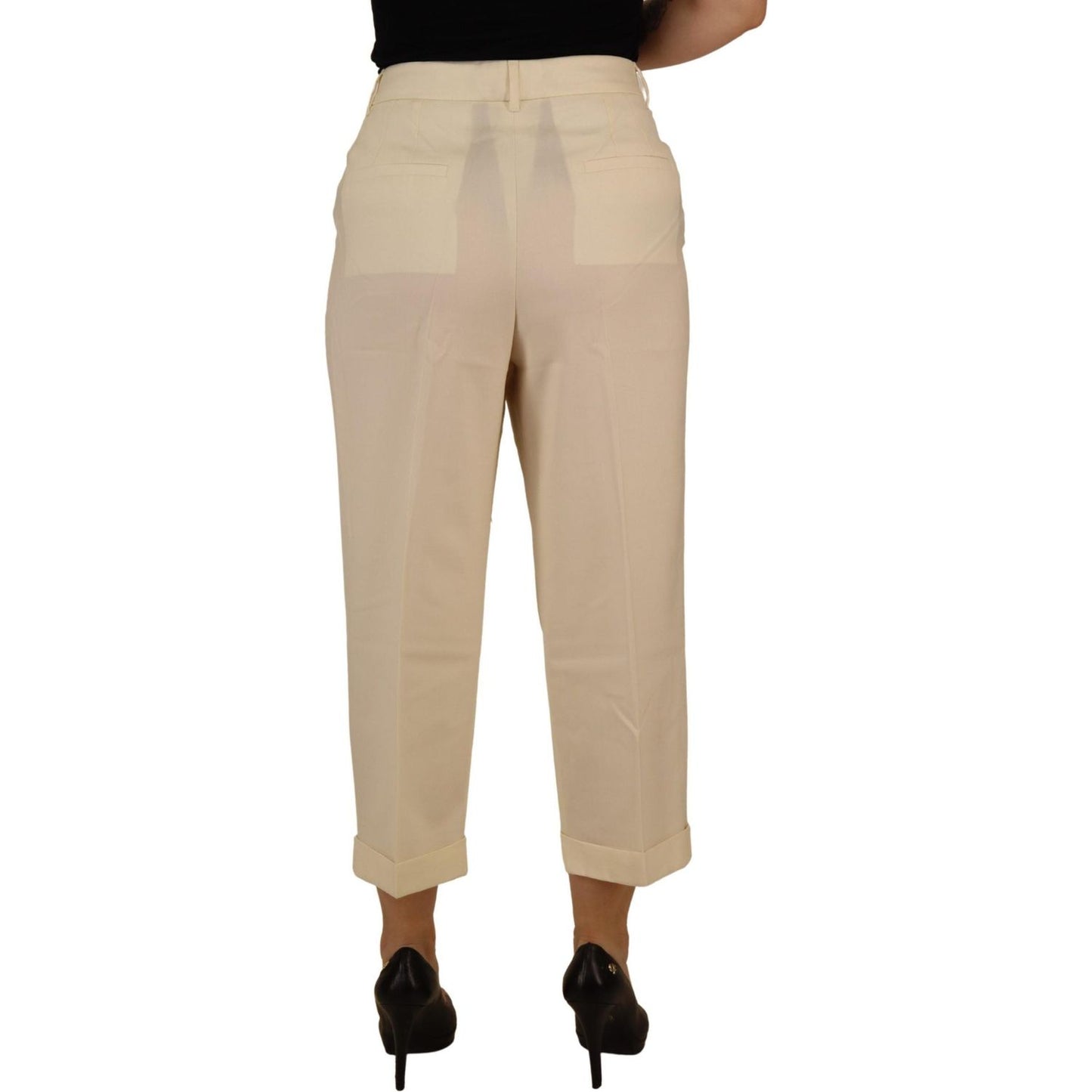 Dolce & Gabbana Ivory High Waist Cropped Folded Hem Trousers Pants