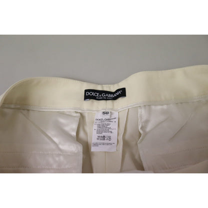 Dolce & Gabbana Ivory High Waist Cropped Folded Hem Trousers Pants