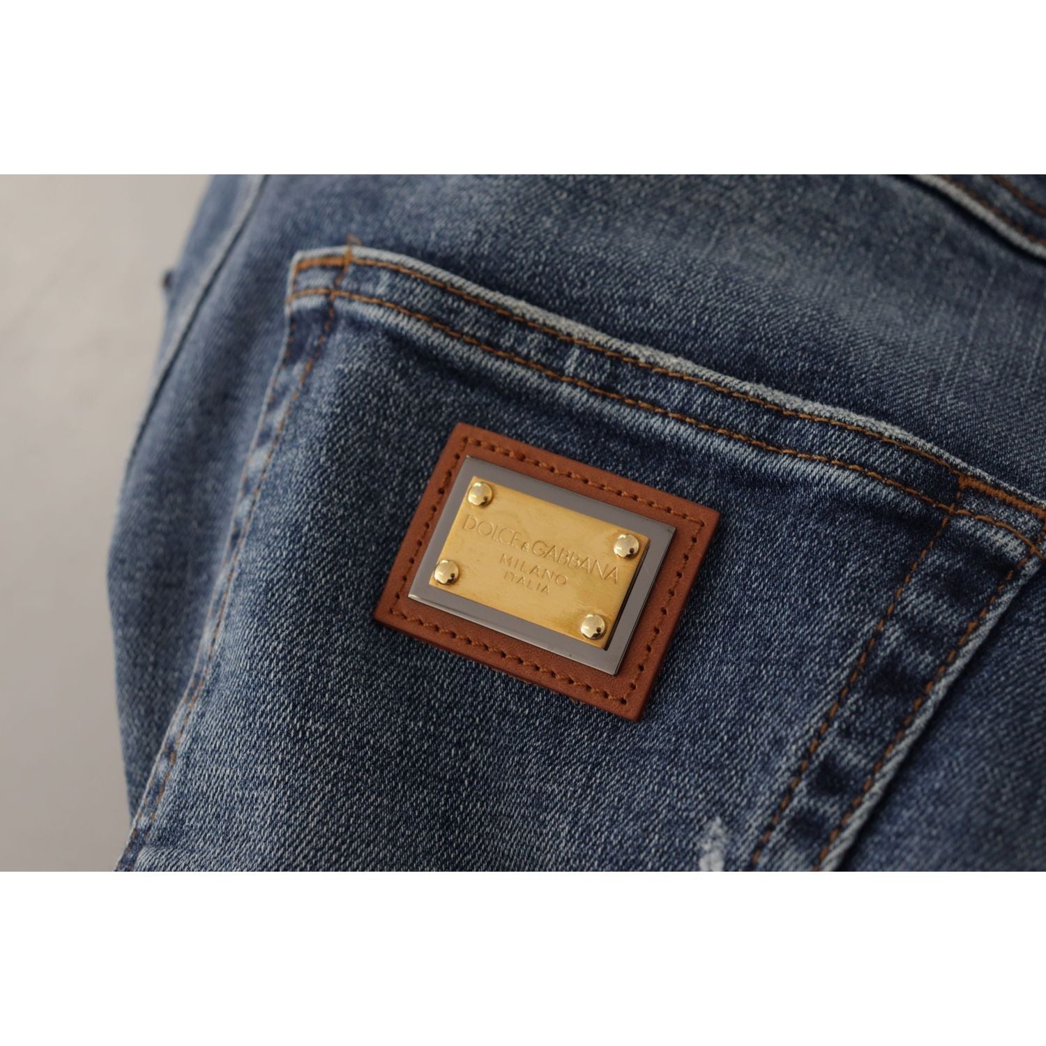 Dolce & Gabbana Blue Denim Crystal Embellished Pants Jeans