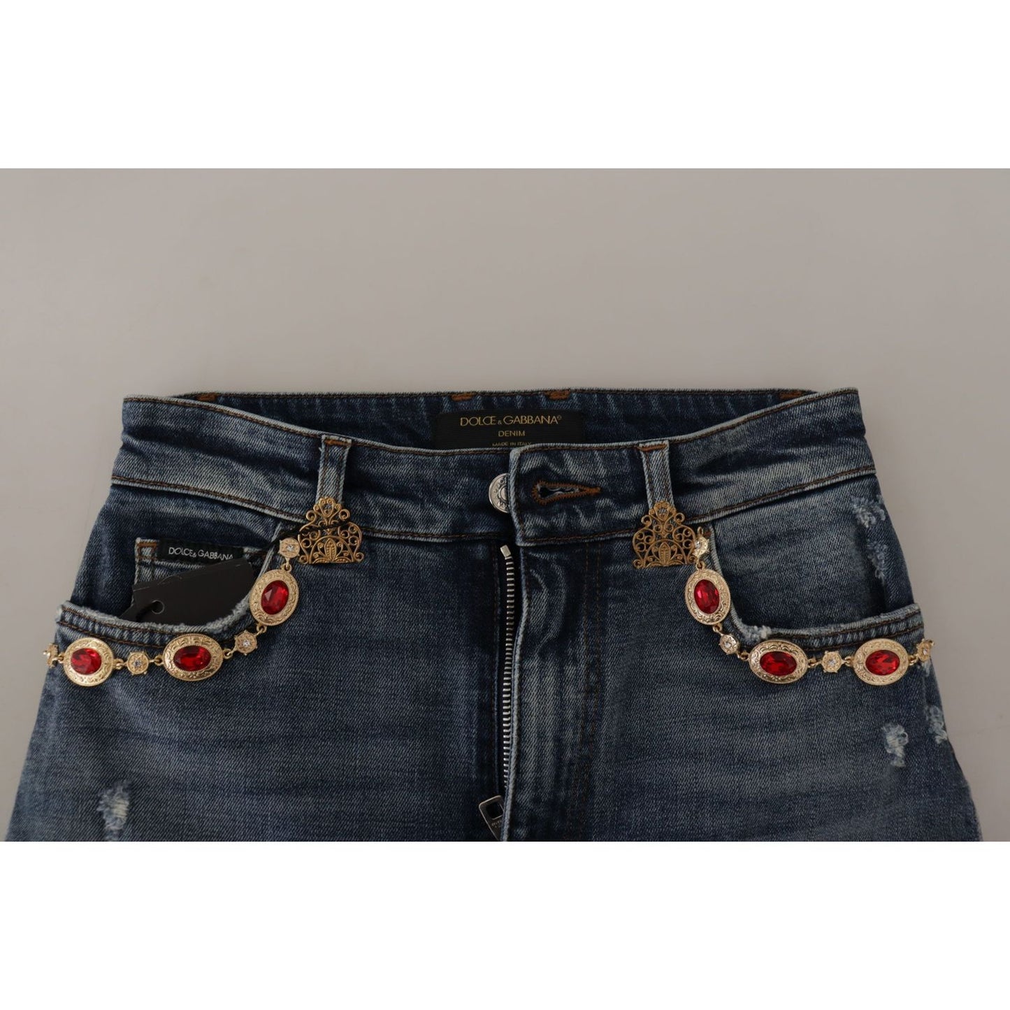 Dolce & Gabbana Blue Denim Crystal Embellished Pants Jeans