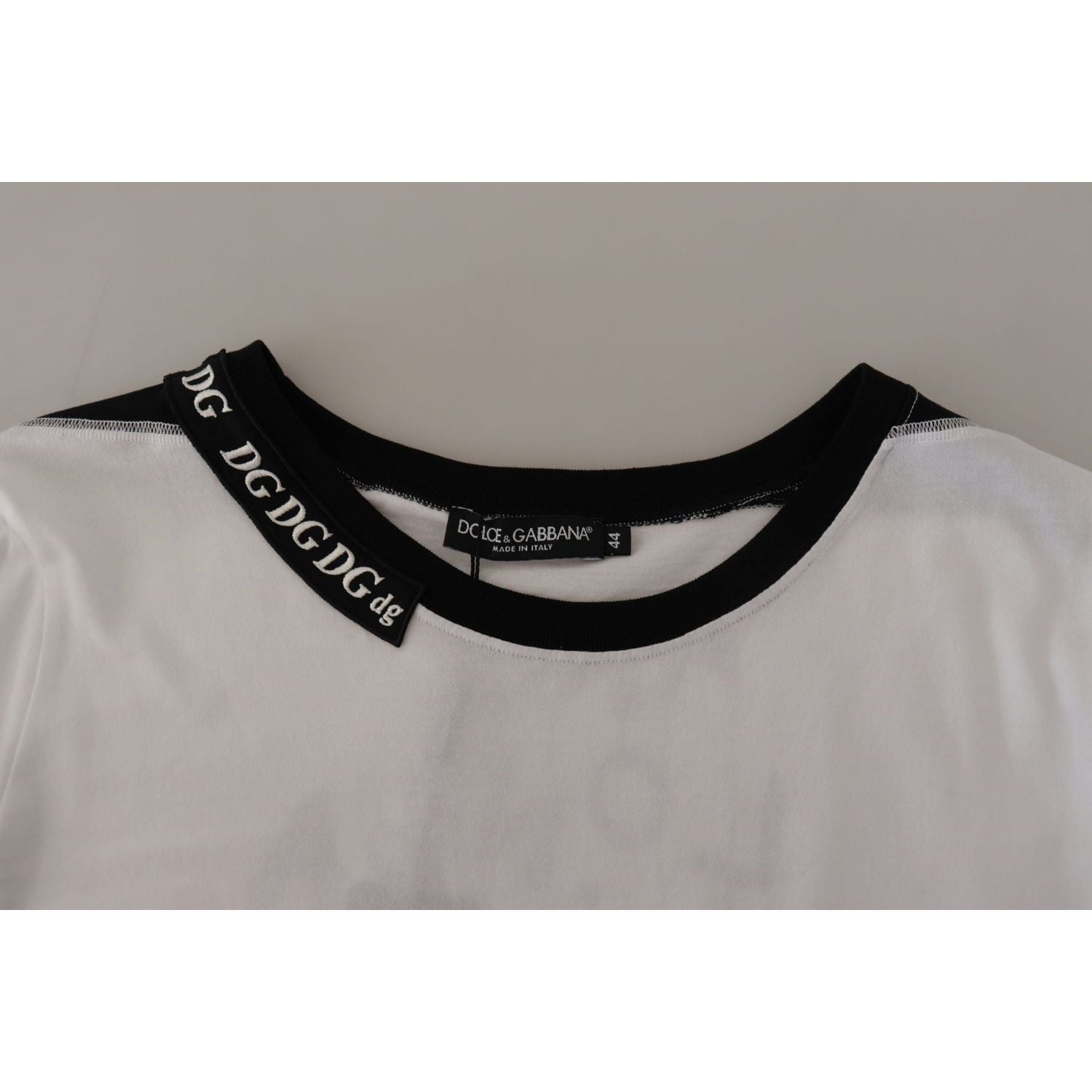 Dolce & Gabbana White Slogan Print Round Neck Cotton  T-shirt
