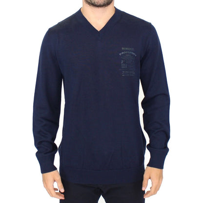 Ermanno Scervino Blue Wool Blend V-neck Pullover Sweater