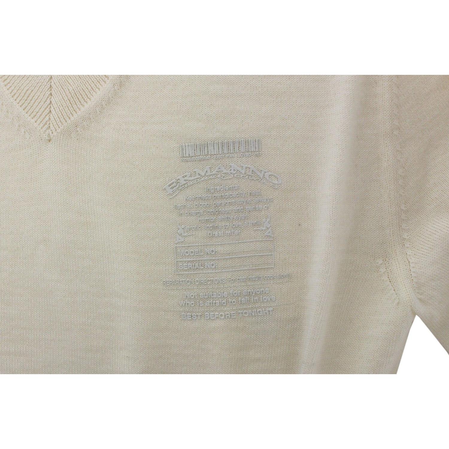 Ermanno Scervino Off White Wool Blend V-neck Pullover Sweater