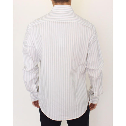 Ermanno Scervino White Black Striped Regular Fit Casual Shirt