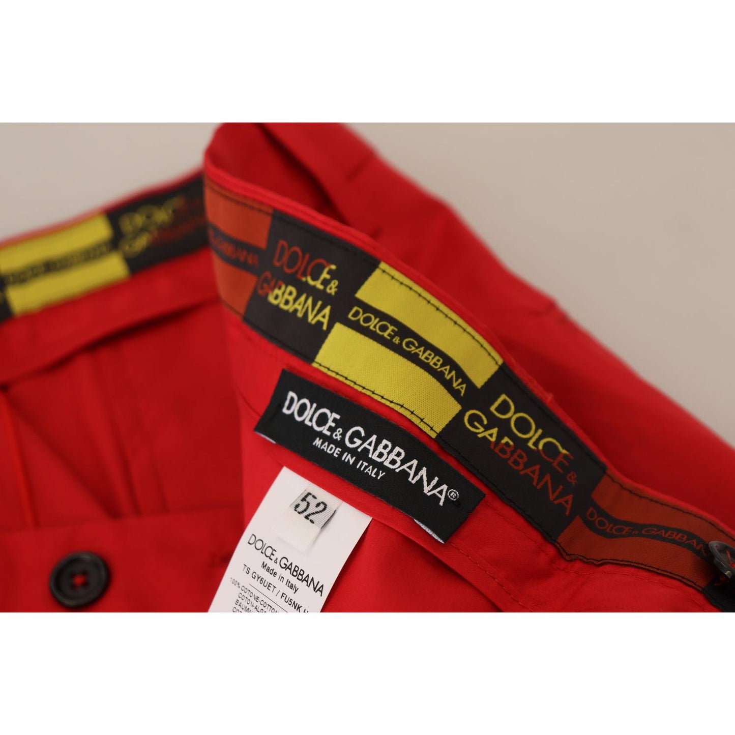 Dolce & Gabbana Red Cotton Slim Fit Trousers Chinos Pants