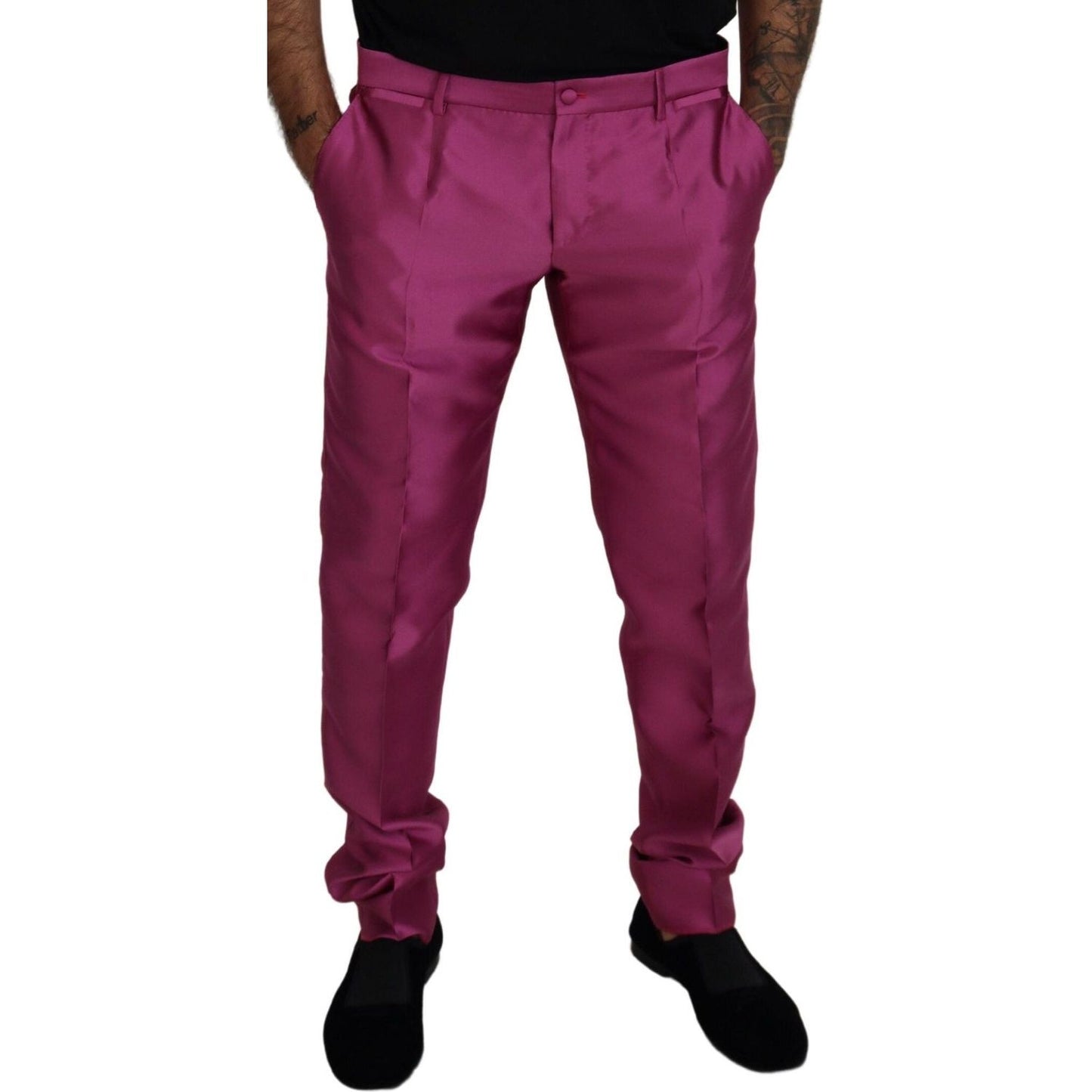 Dolce & Gabbana Pink Silk Slim Trousers Dress Formal Pants