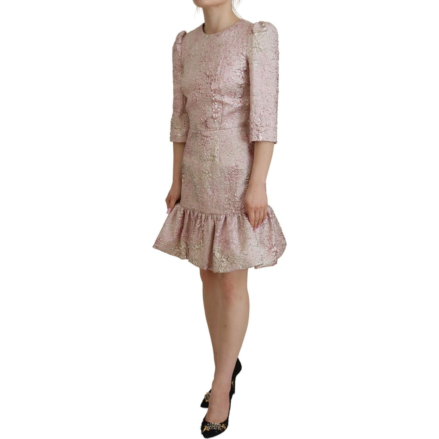 Dolce & Gabbana Pink Jaquard 3/4 Sleeve Sheath Midi Dress WOMAN DRESSES