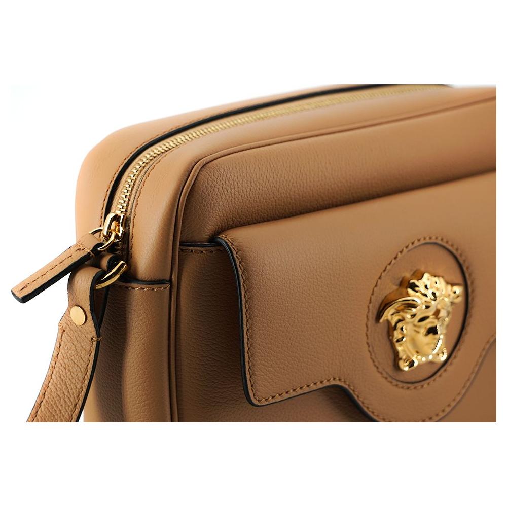 Versace Elegant Brown Leather Camera Case Shoulder Bag