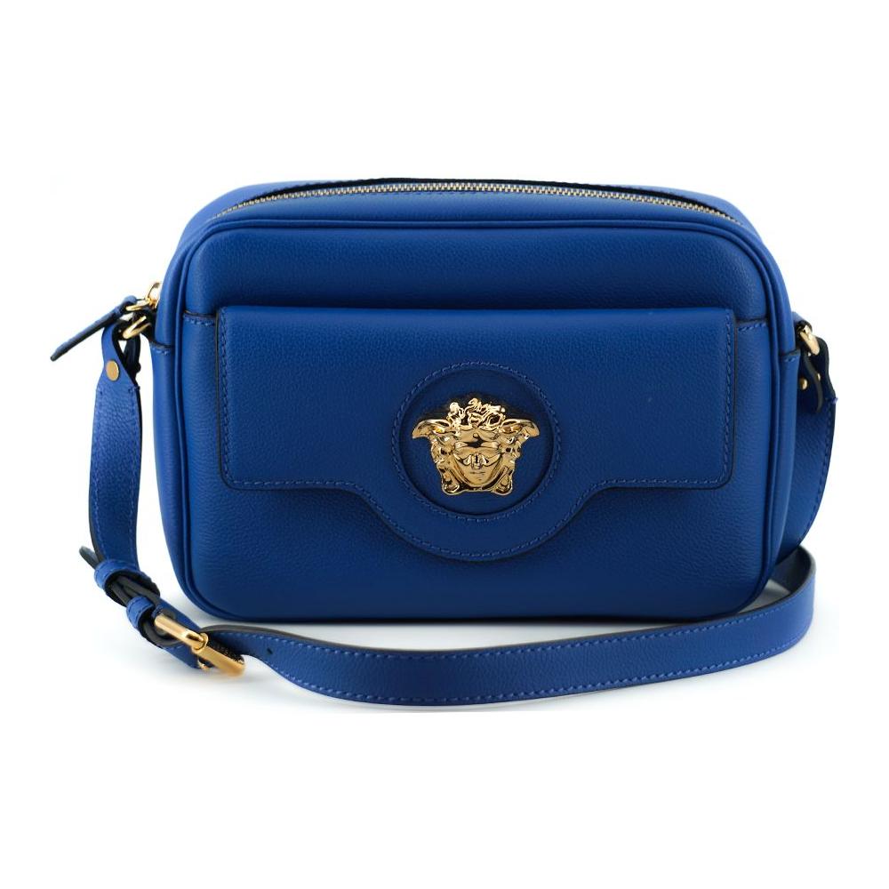 Versace Elegant Blue Calf Leather Camera Case Bag