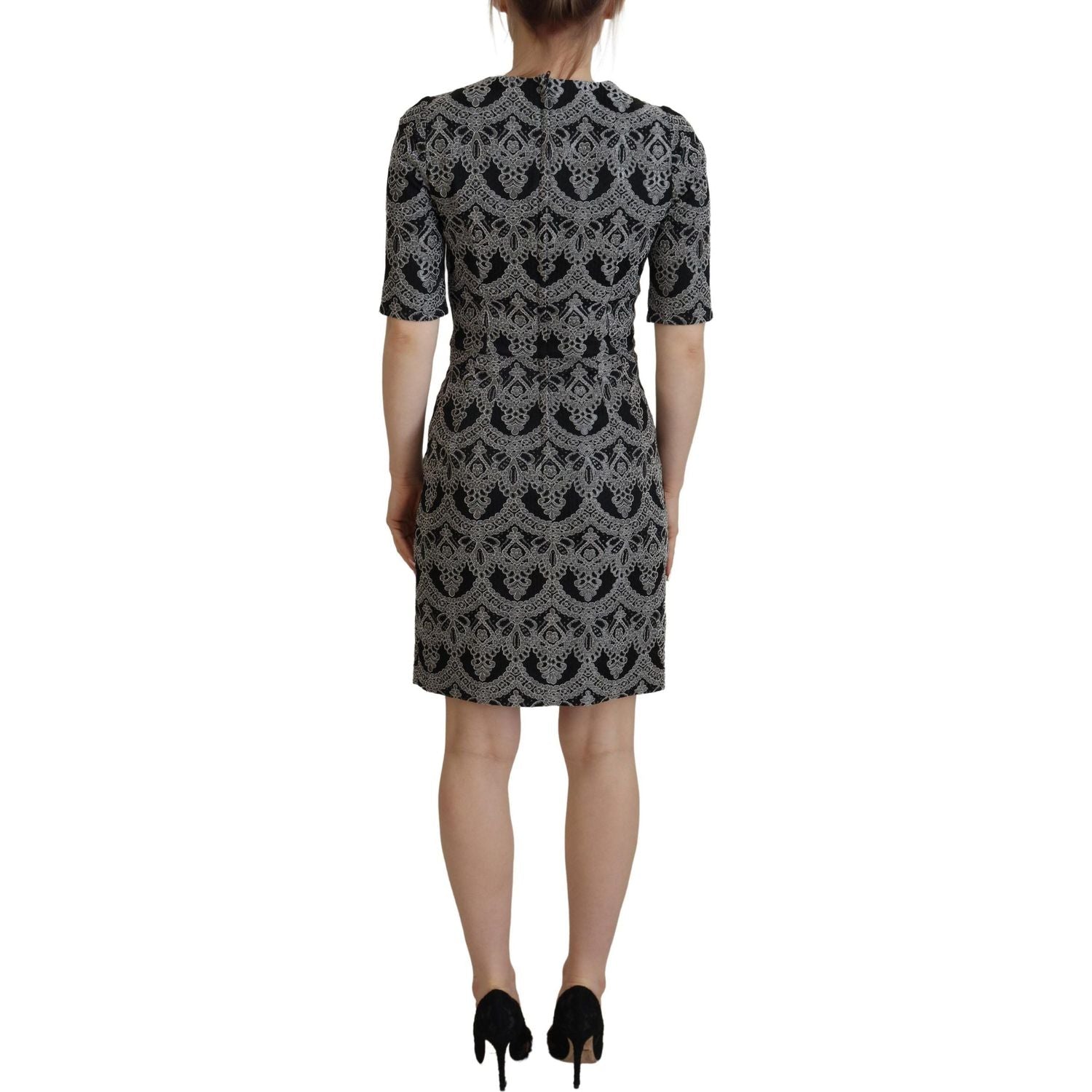 Dolce & Gabbana Black Gray Jacquard Sheath Bodycon Dress