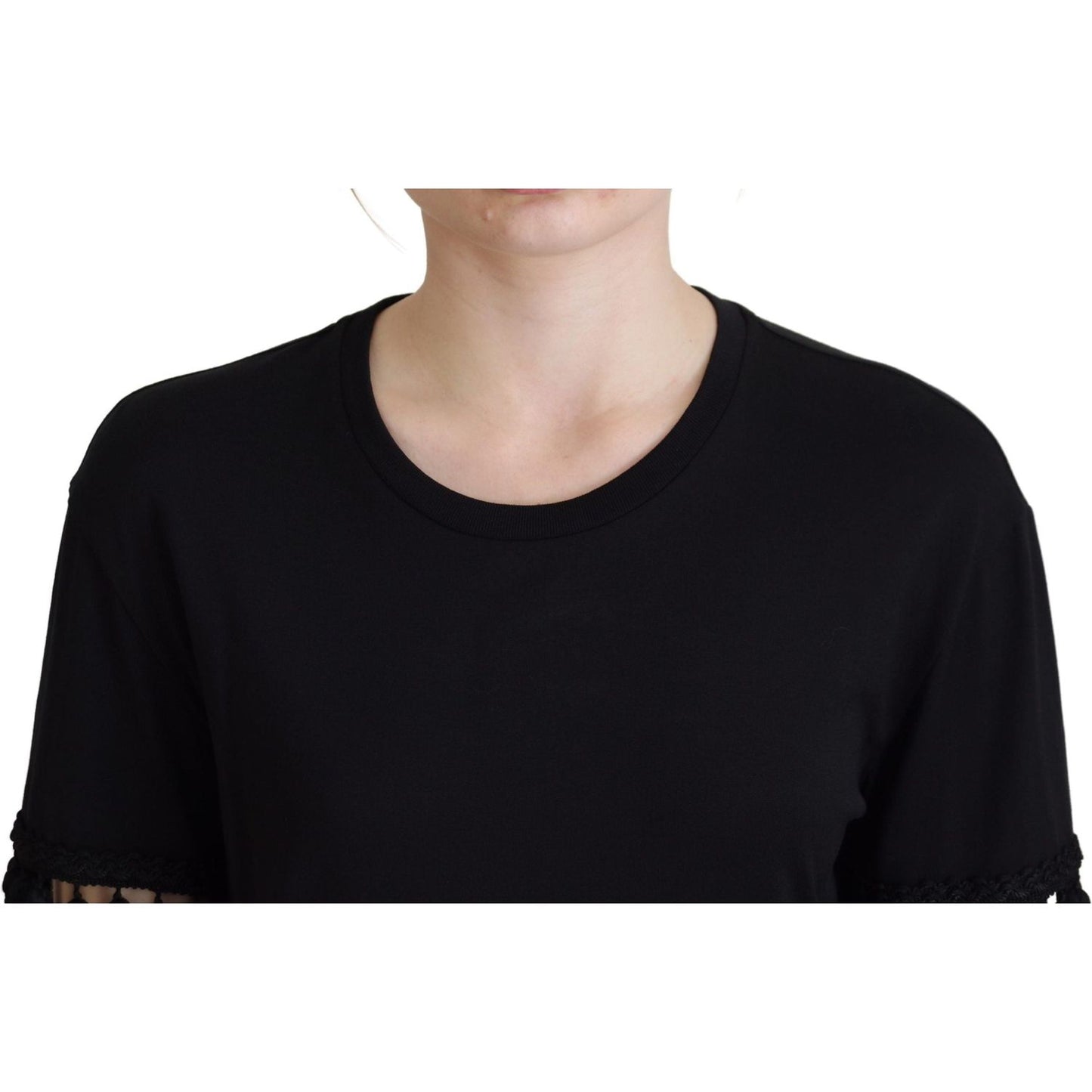 Dolce & Gabbana Black T-shirt Blouse Tassle Cotton Blouse