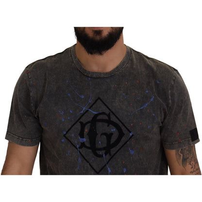 Dolce & Gabbana Gray Discolored Effect DG Logo T-shirt