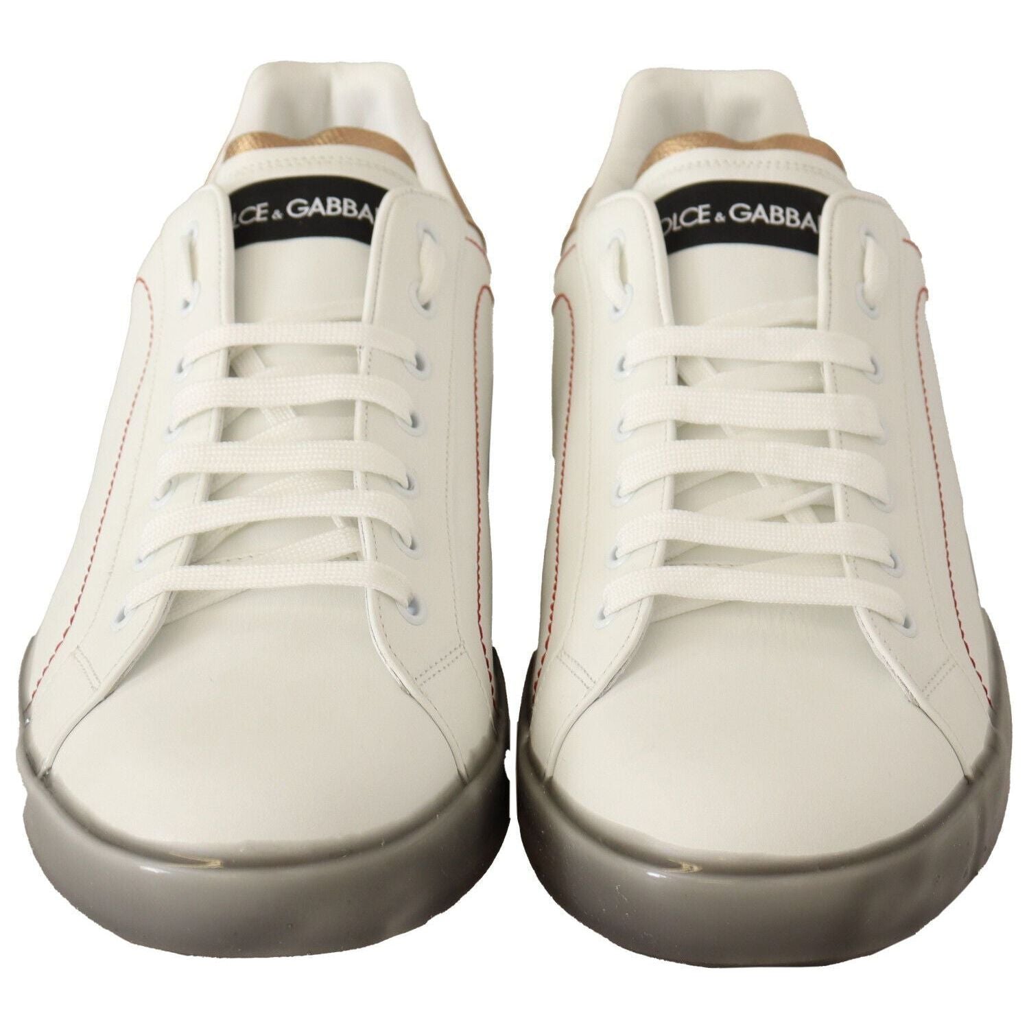 Dolce & Gabbana White Gold Leather Low Top Sneakers Casual Shoes