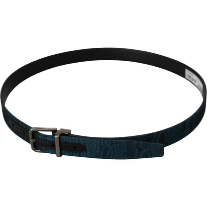 Dolce & Gabbana Blue Jacquard Moire Silver Metal Belt Men