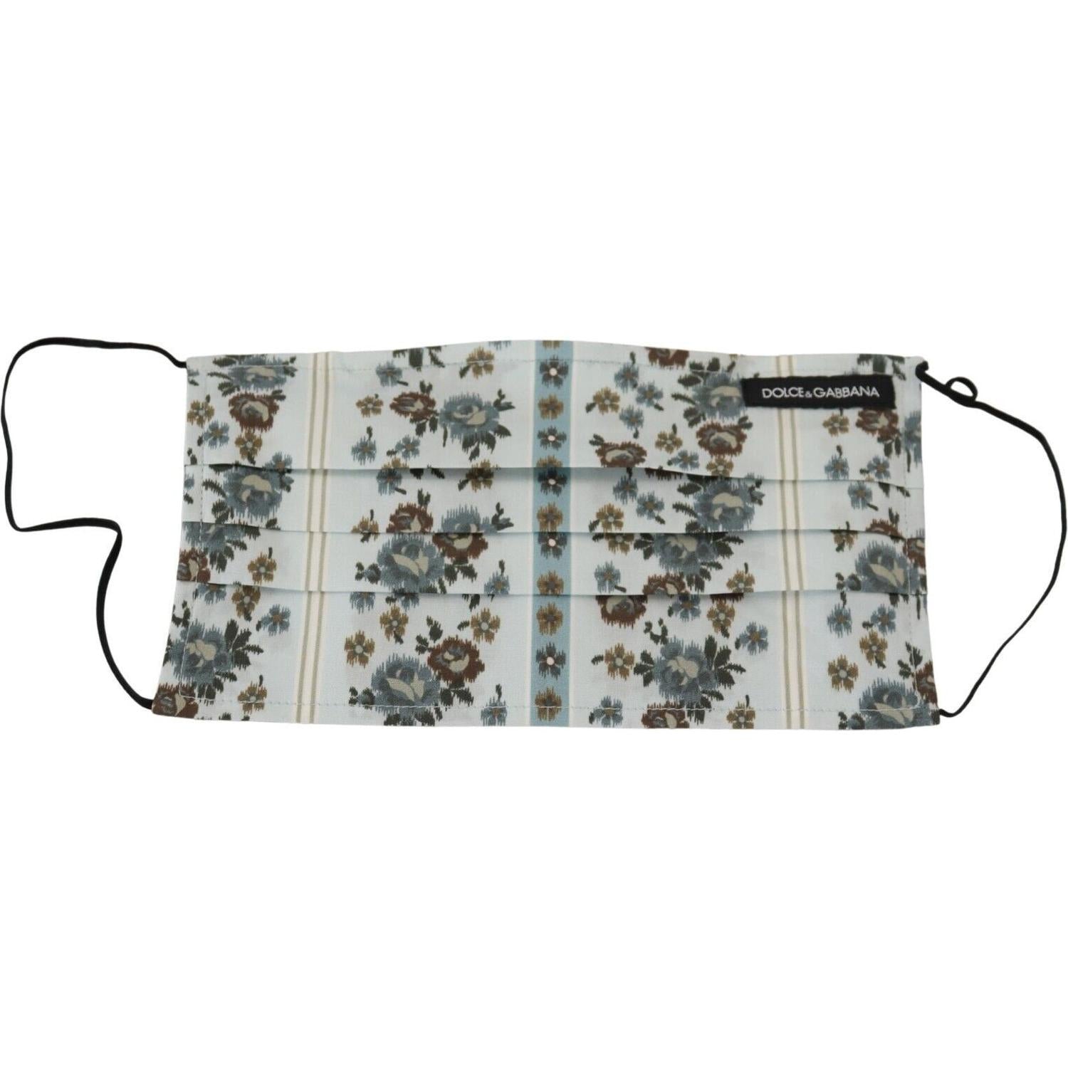 Dolce & Gabbana White Floral Cotton Pleated Elastic Ear Strap Face Mask