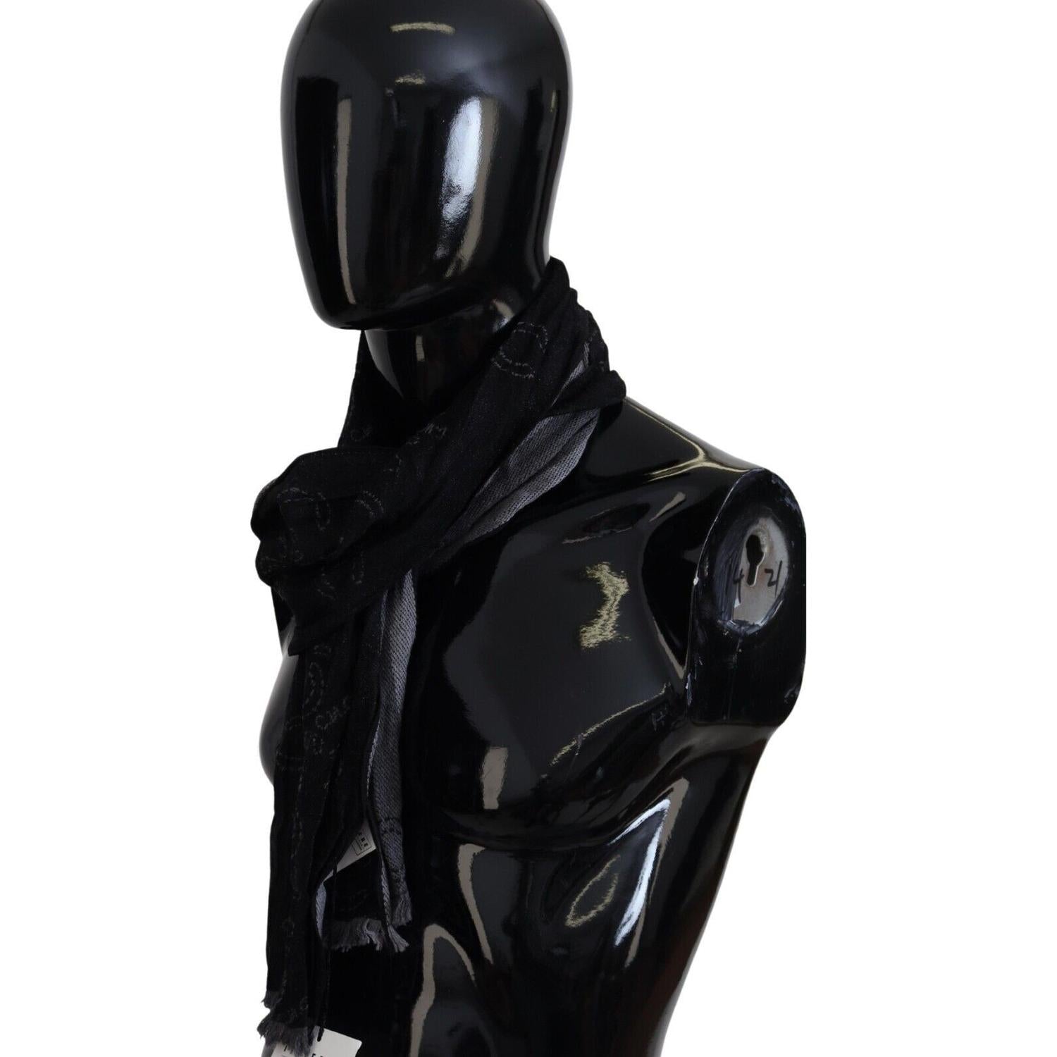 Costume National Black Grey Logo Print Men Neck Wrap Shawl Scarf