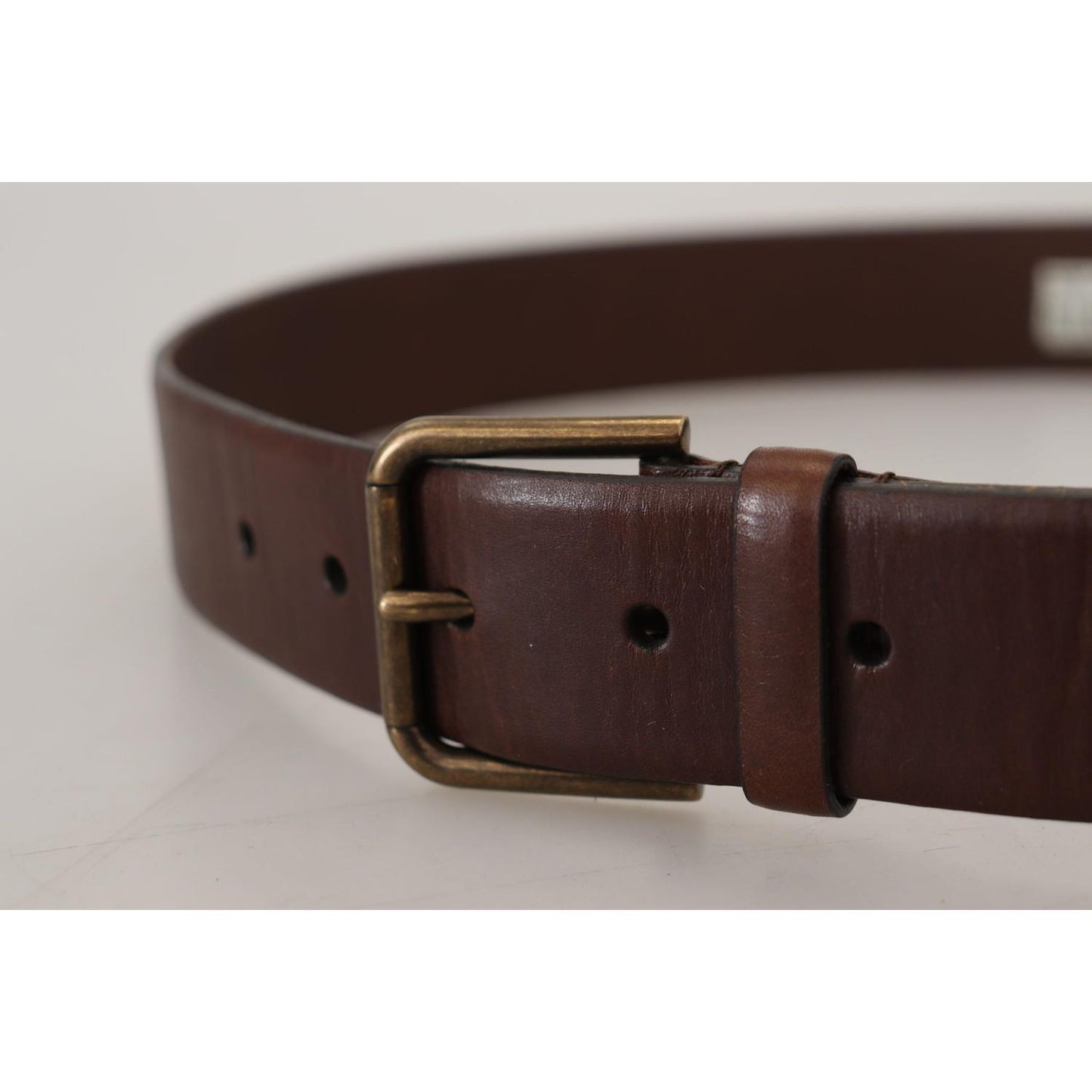 Dolce & Gabbana Brown Leather Gold Metal Buckle Carabiner Belt