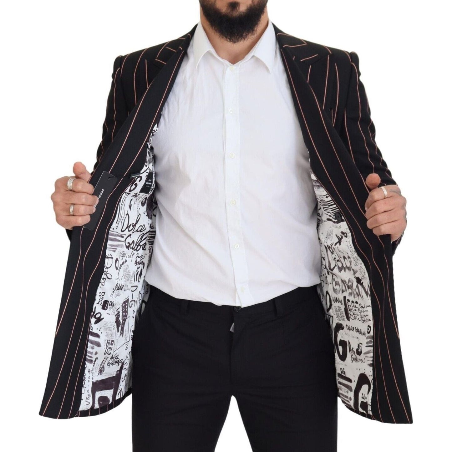 Dolce & Gabbana Black Stripes Viscose Double Breasted Blazer