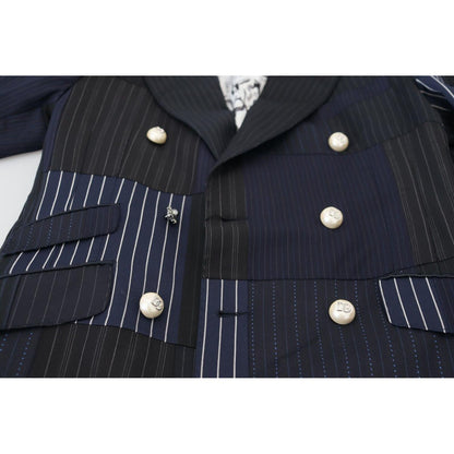 Dolce & Gabbana Blue Wool Patchwork Double Breasted Blazer
