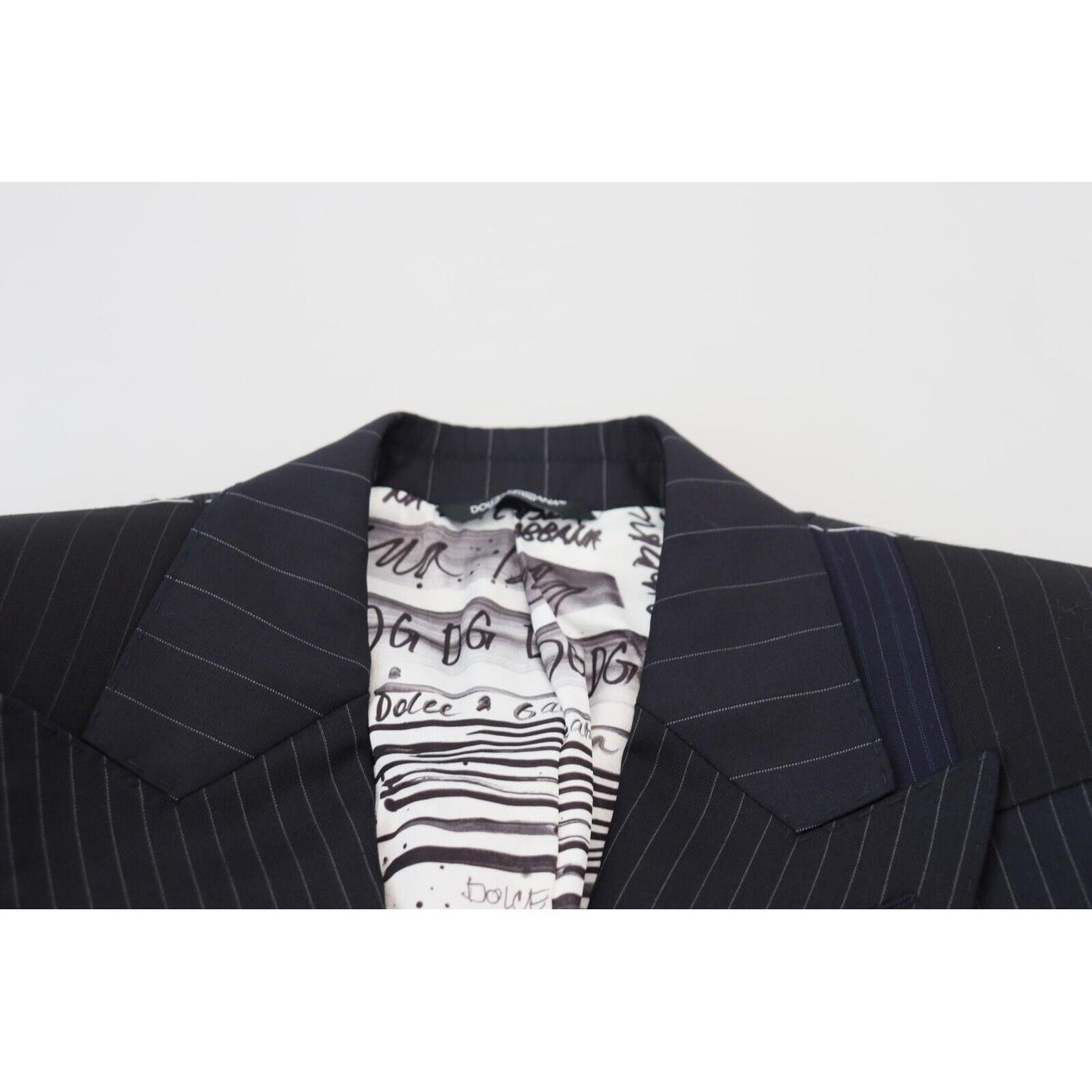 Dolce & Gabbana Blue Wool Patchwork Double Breasted Blazer