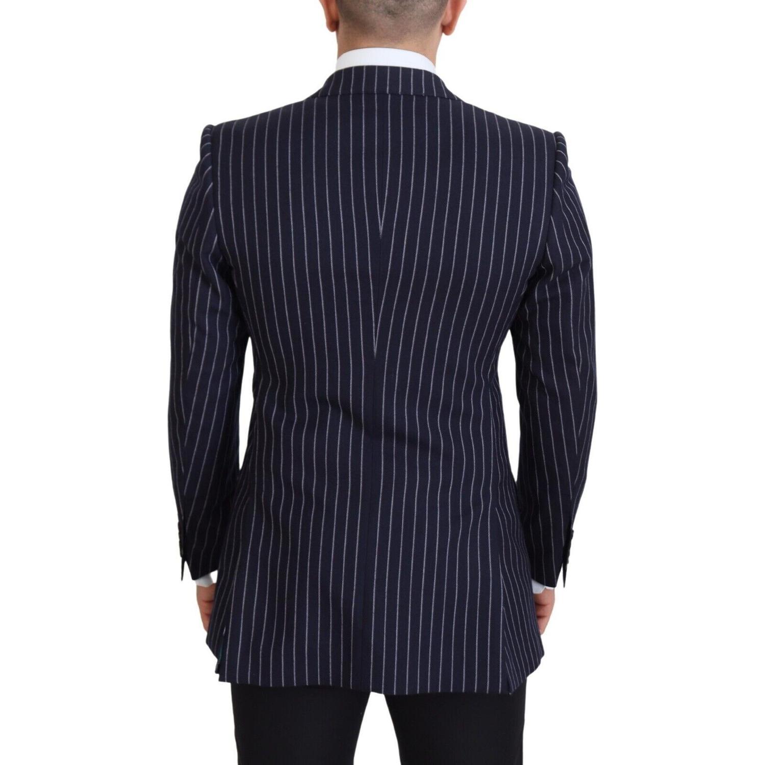 Dolce & Gabbana Dark Blue Stripe Wool Single Breasted Blazer
