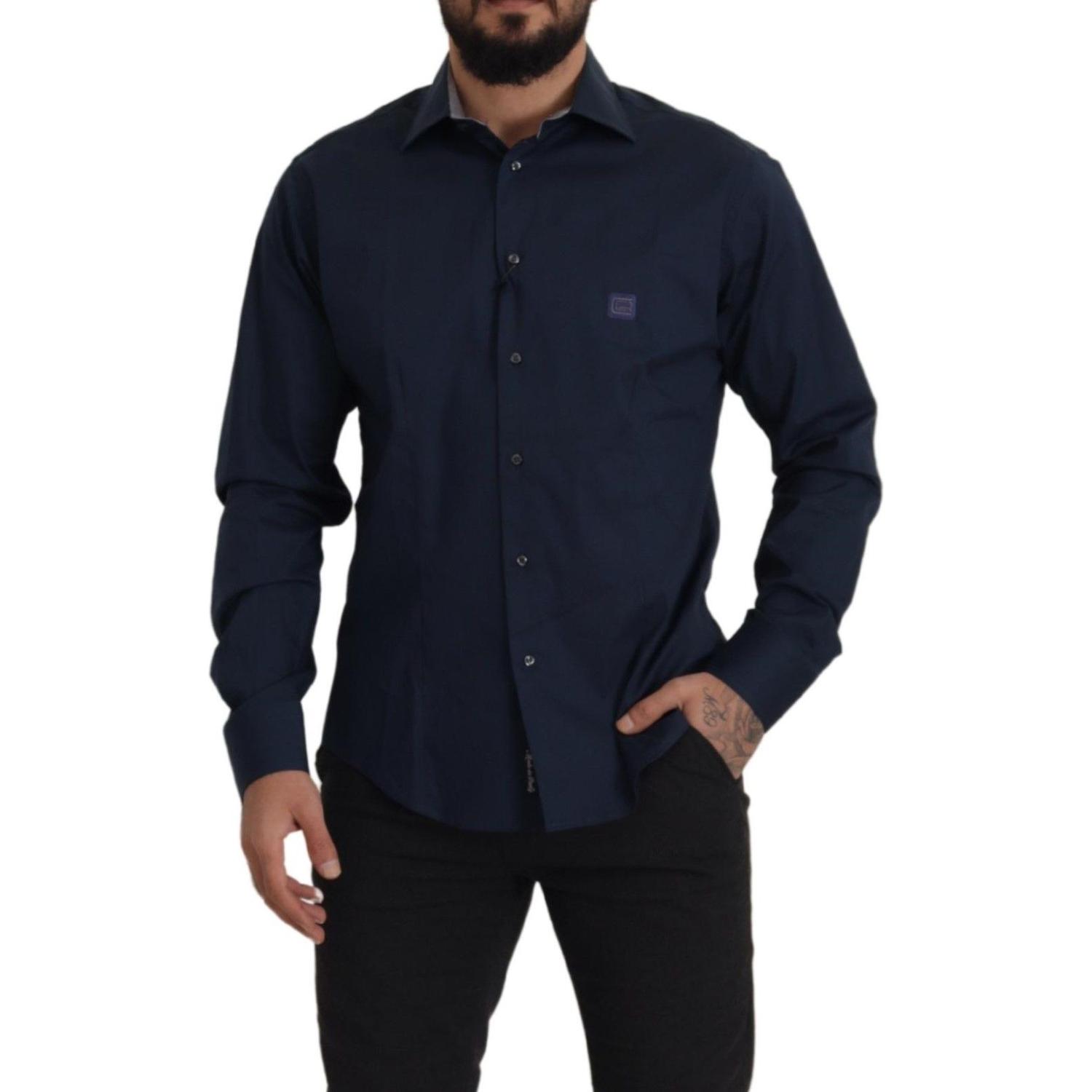 Roberto Cavalli Navy Blue Cotton Dress Formal Shirt