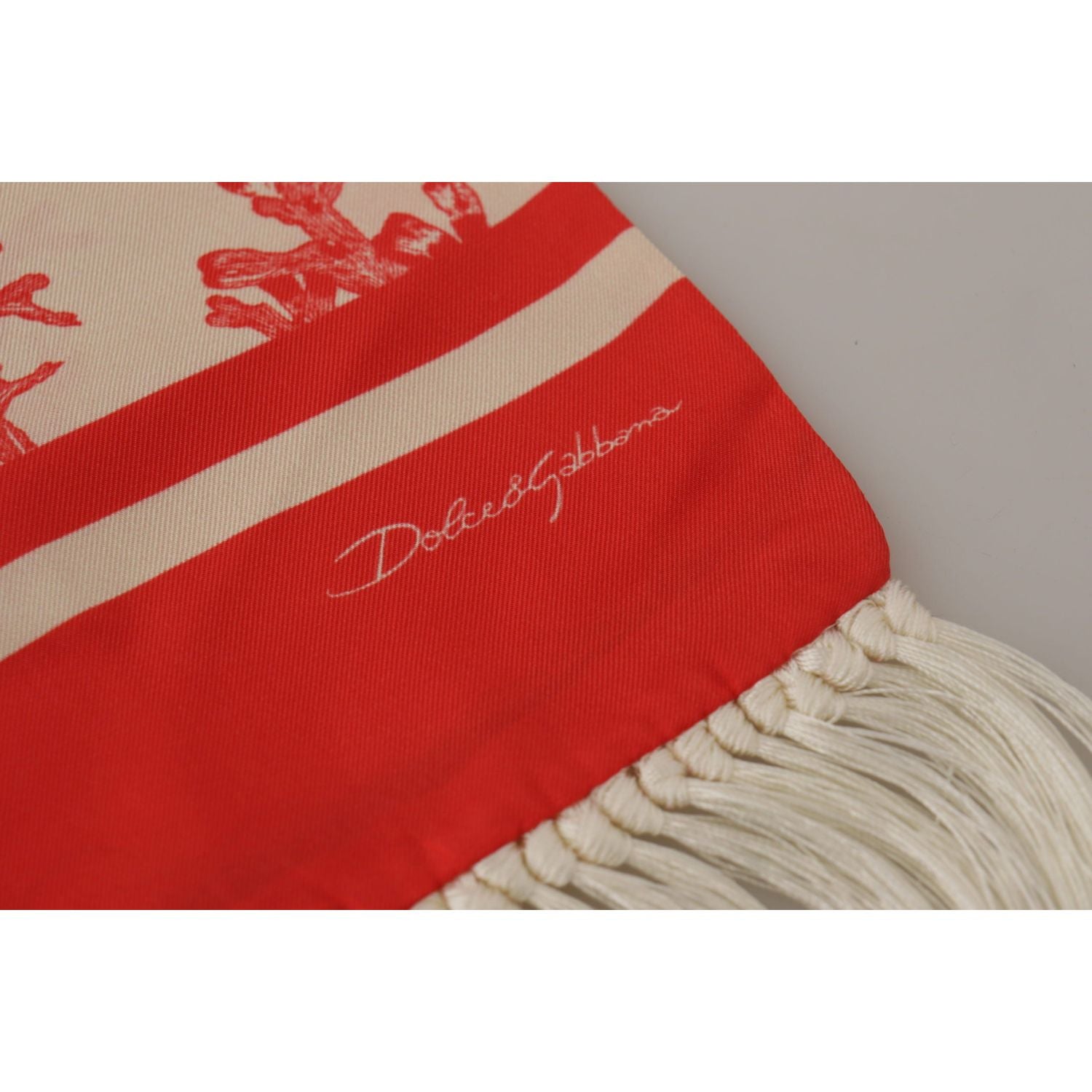 Dolce & Gabbana White Red Coral Print Shawl Wrap Fringe Scarf
