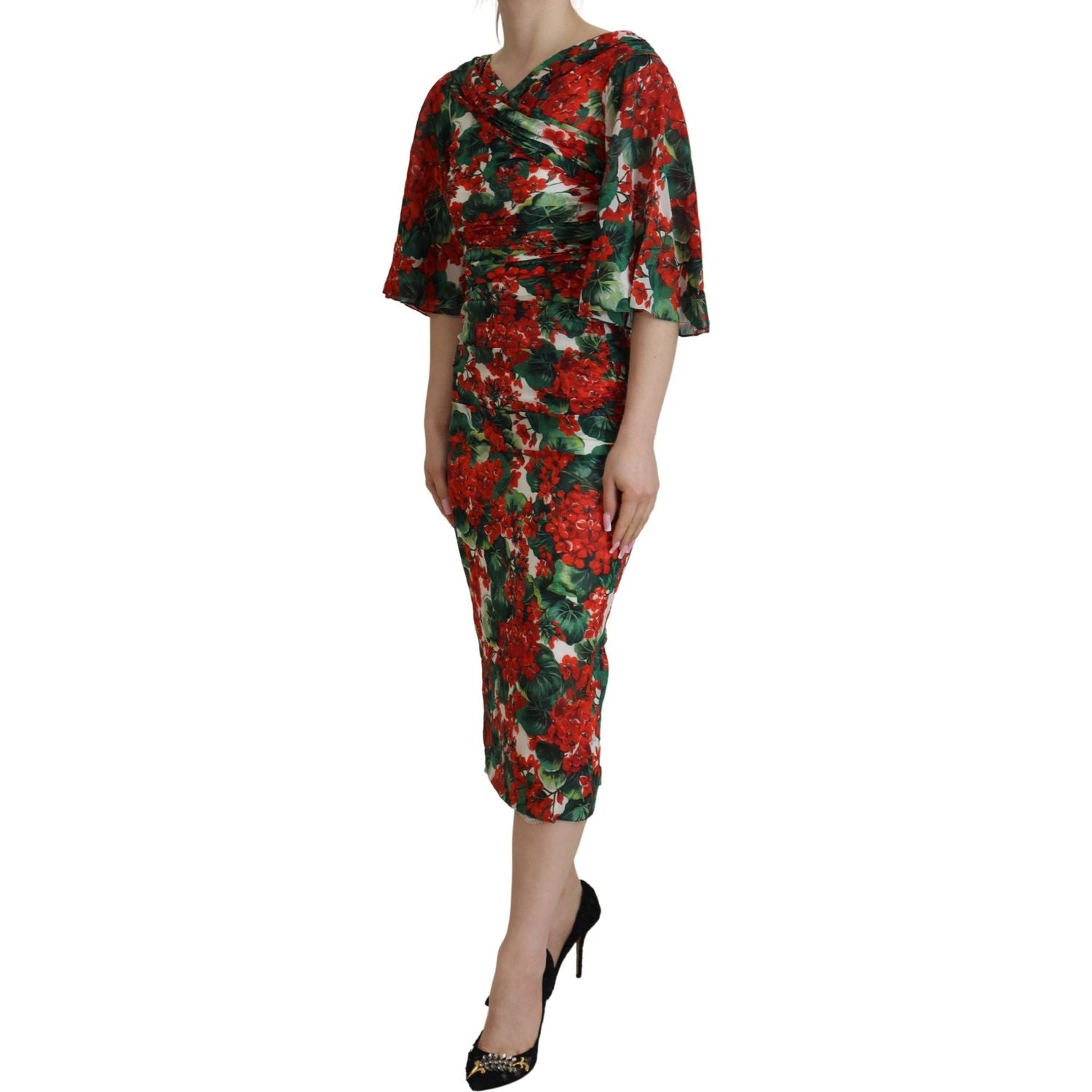Dolce & Gabbana Multicolor Geranium Silk Sheath Midi Dress
