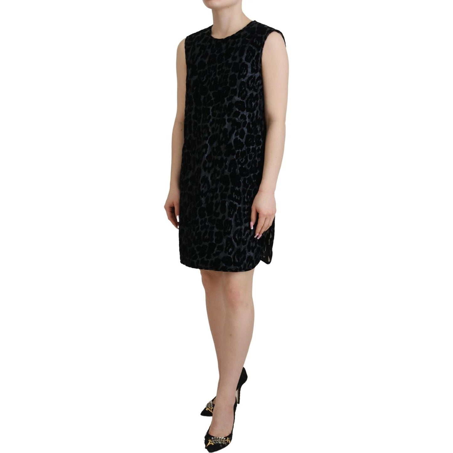 Dolce & Gabbana Black Leopard Shift Mini Polyester Dress