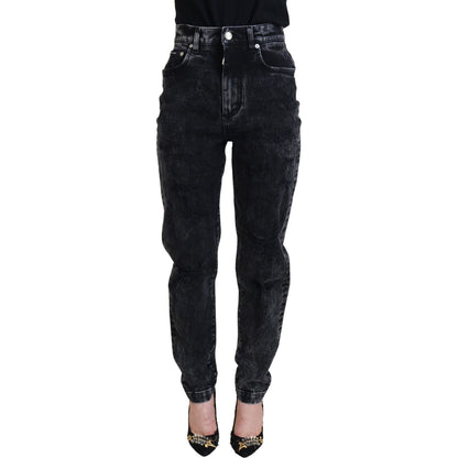 Dolce & Gabbana Black Washed Cotton High Waist Denim Jeans