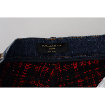 Dolce & Gabbana Blue Checkered Back Skinny Denim Jeans Jeans & Pants