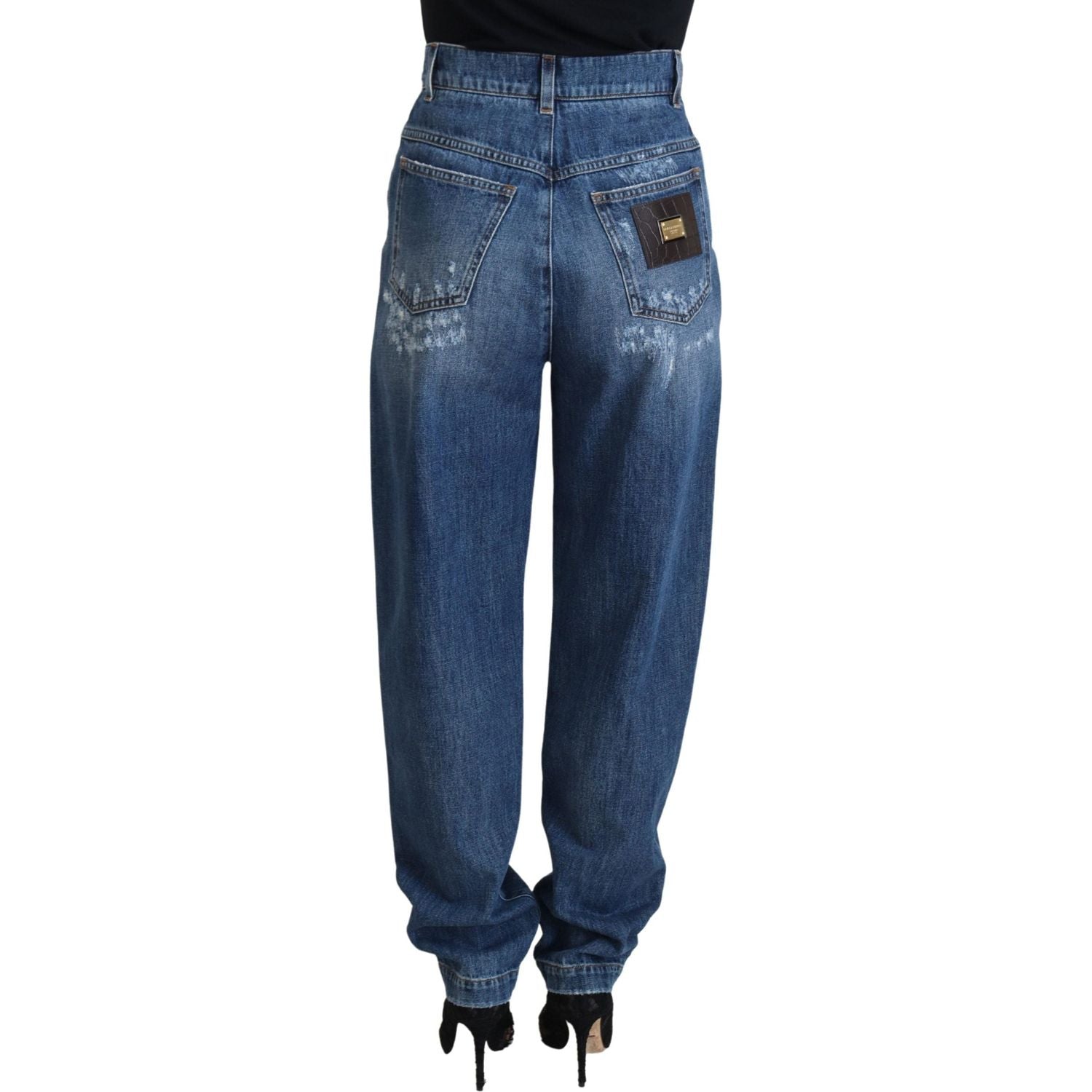 Dolce & Gabbana Blue Washed Cotton Tattered Denim Jeans