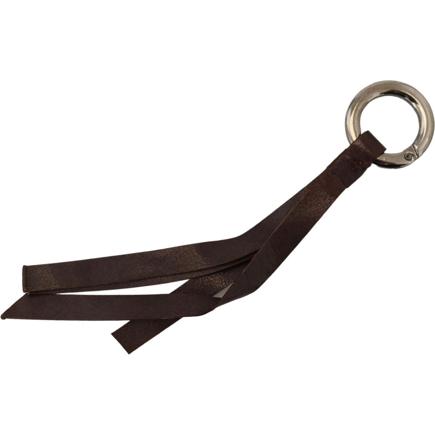 Costume National Brown Leather Silver Tone Metal Keyring Keychain