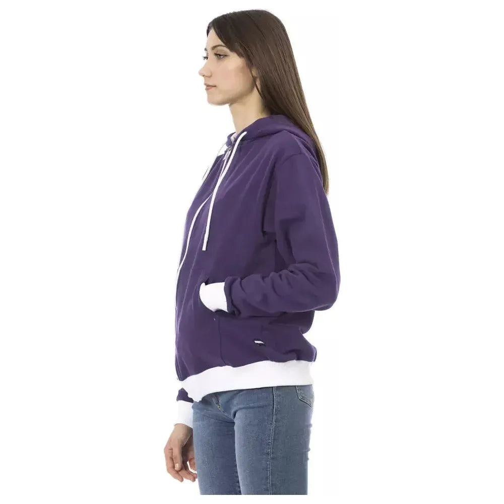 Baldinini Trend Purple Cotton Women Sweater with Adjustable Hood