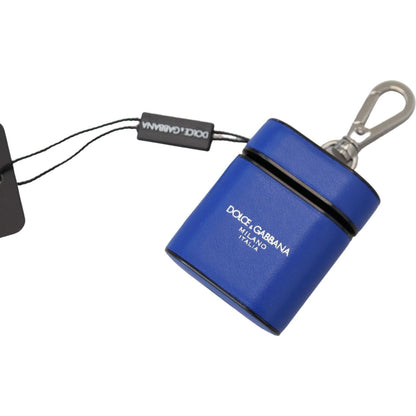 Dolce & Gabbana Blue Leather Silver Metal Logo Airpods Case