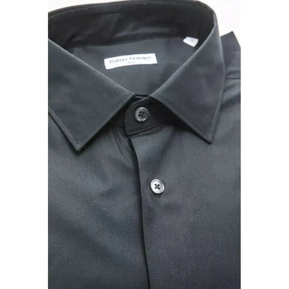 Robert Friedman Black Cotton Men's Slim Shirt
