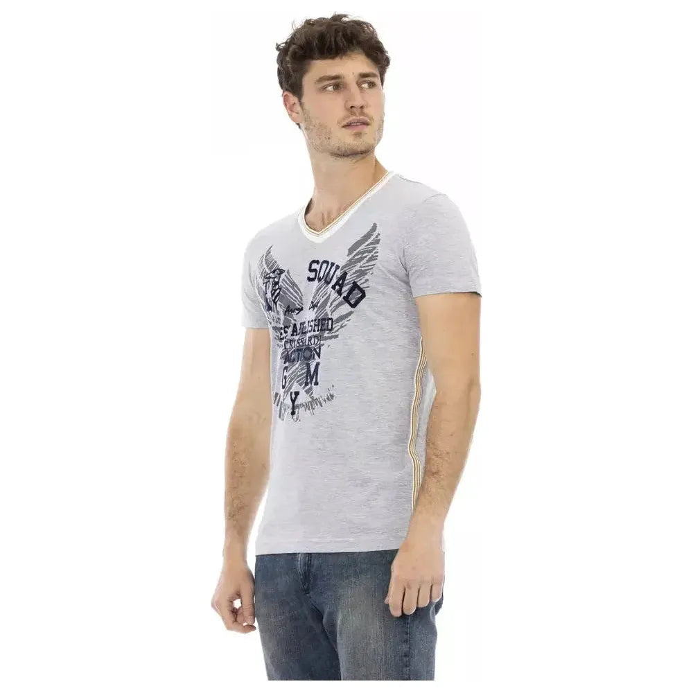 Trussardi Action Gray Cotton Men's V-Neck T-Shirt