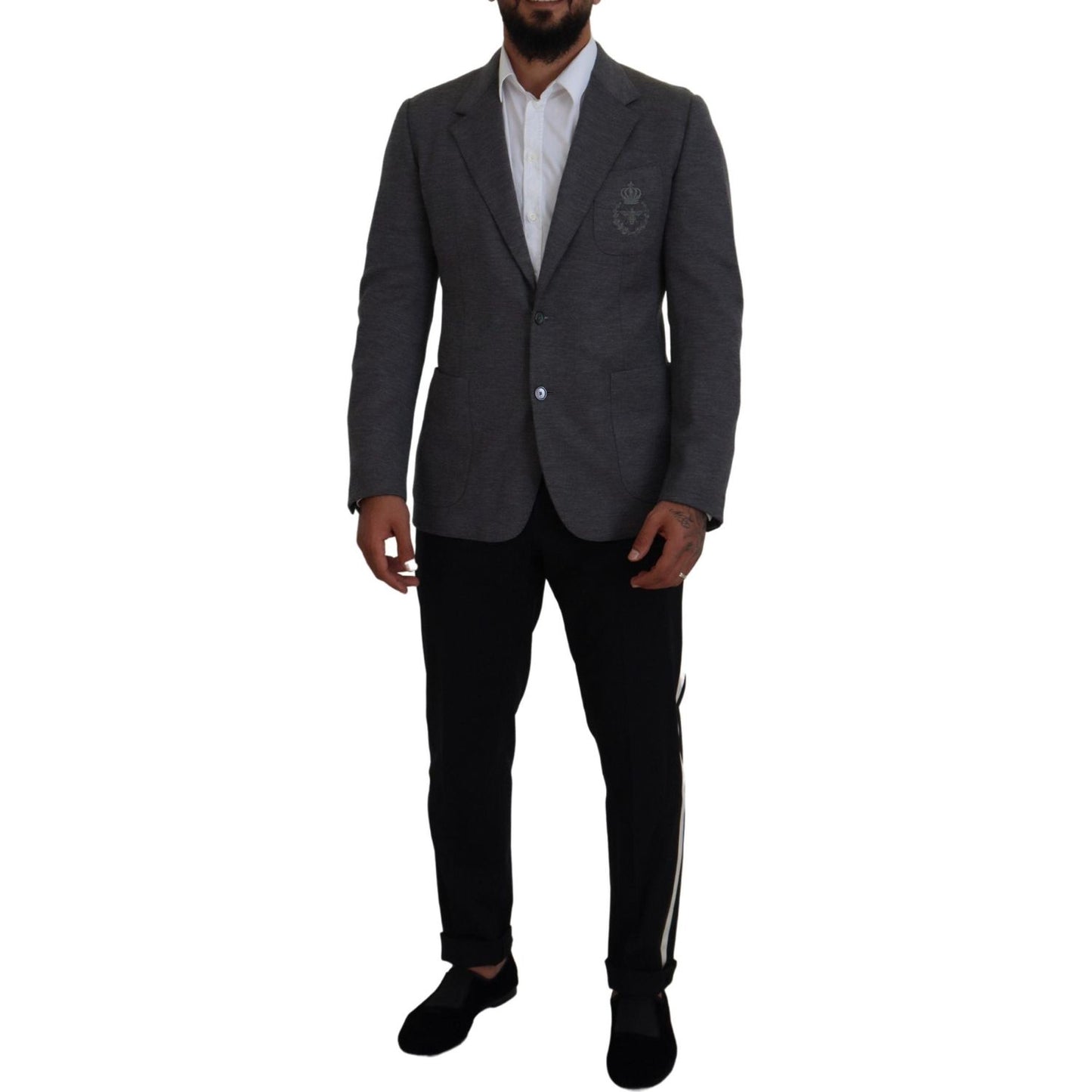 Dolce & Gabbana Gray Wool Stretch Slim Fit Jacket Blazer