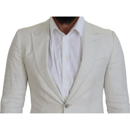 Dolce & Gabbana White Linen Slim Fit Jacket Blazer