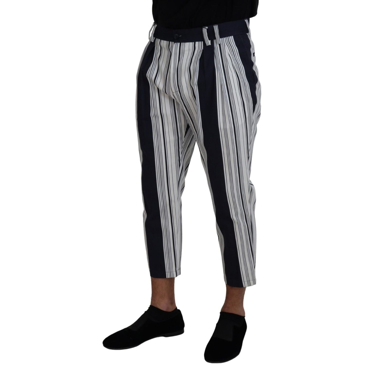 Dolce & Gabbana White Cotton Striped Cropped Pants