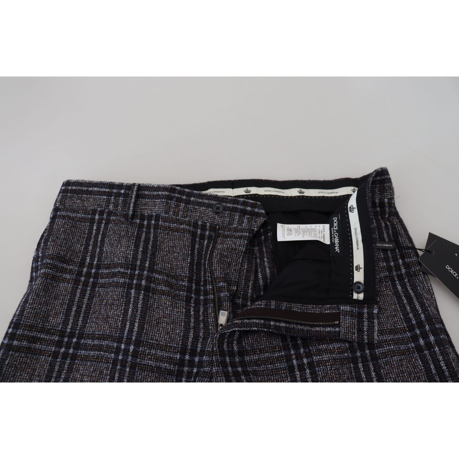 Dolce & Gabbana Gray Checkered Mid Waist Men Pants