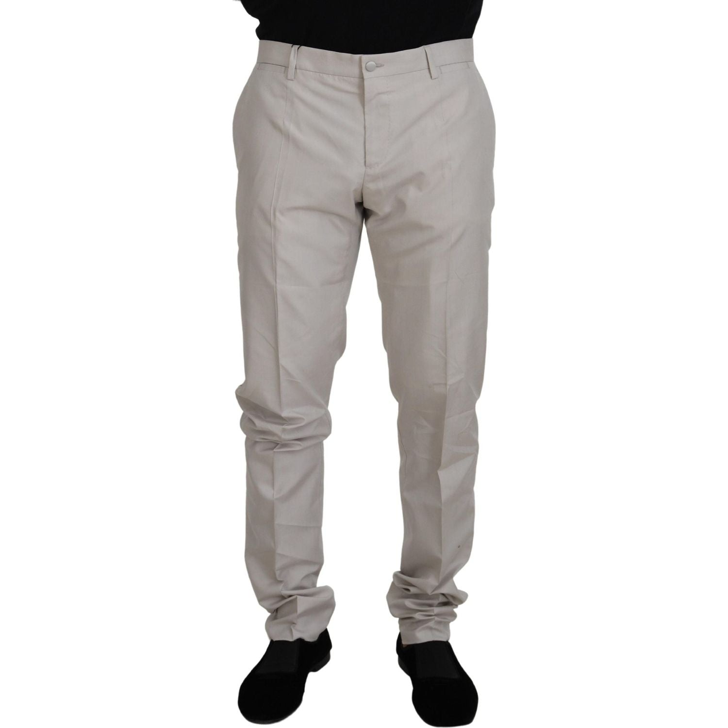 Dolce & Gabbana Off White Silk Mid Waist Chino Pants