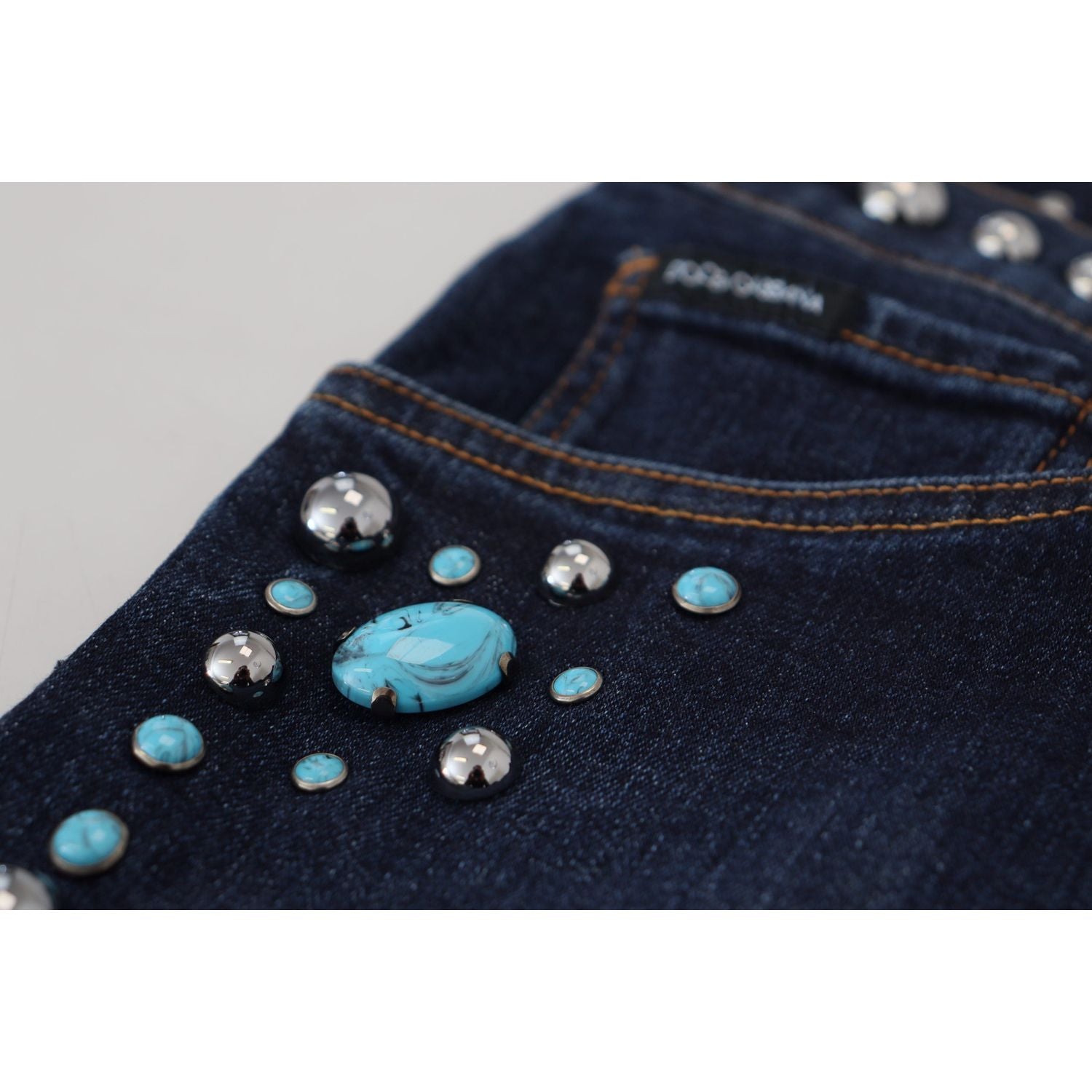 Dolce & Gabbana Blue Cotton Studded Low Waist Denim Jeans