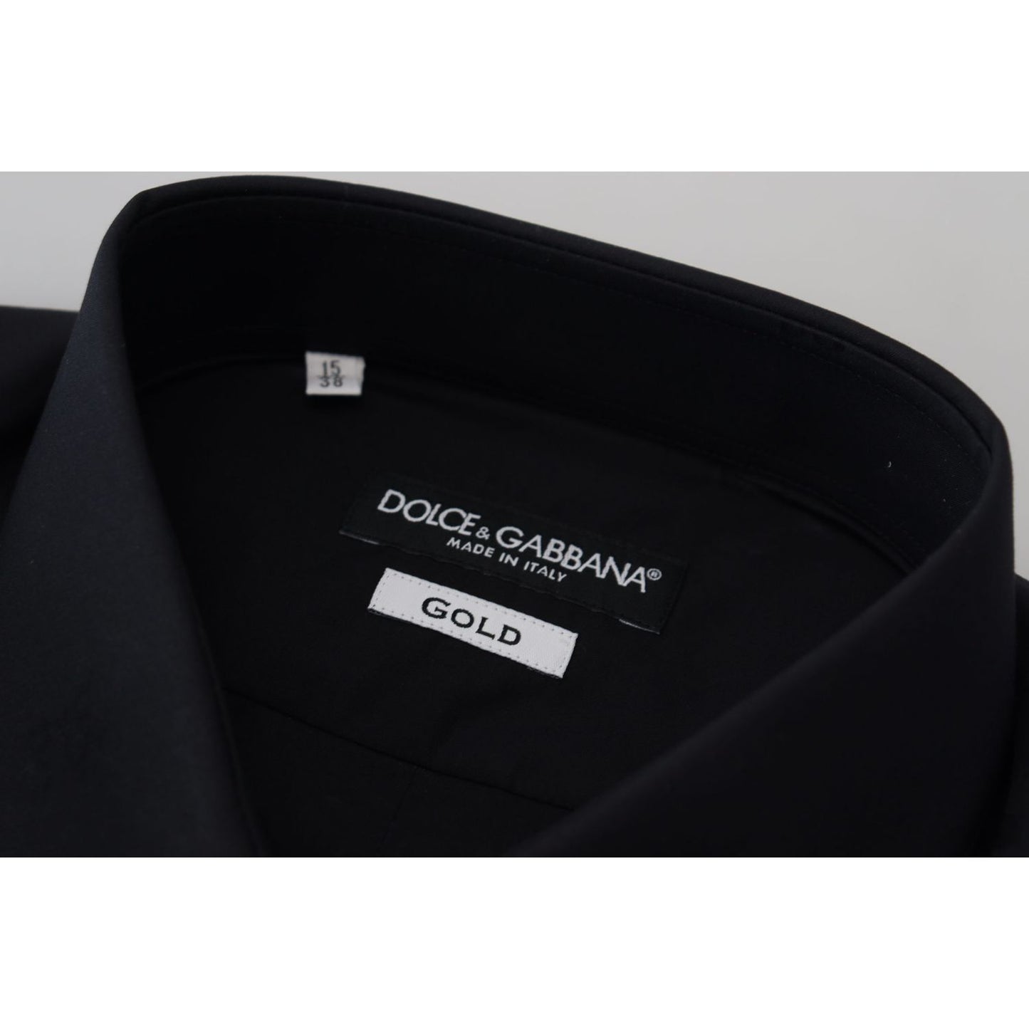 Dolce & Gabbana Black Cotton Slim Fit Formal Dress GOLD Shirt