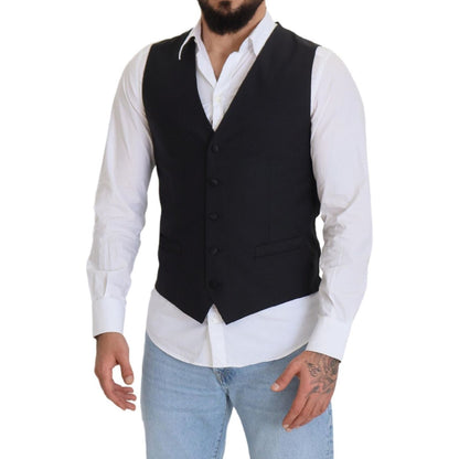Dolce & Gabbana Black Wool Stretch Waistcoat Formal Vest