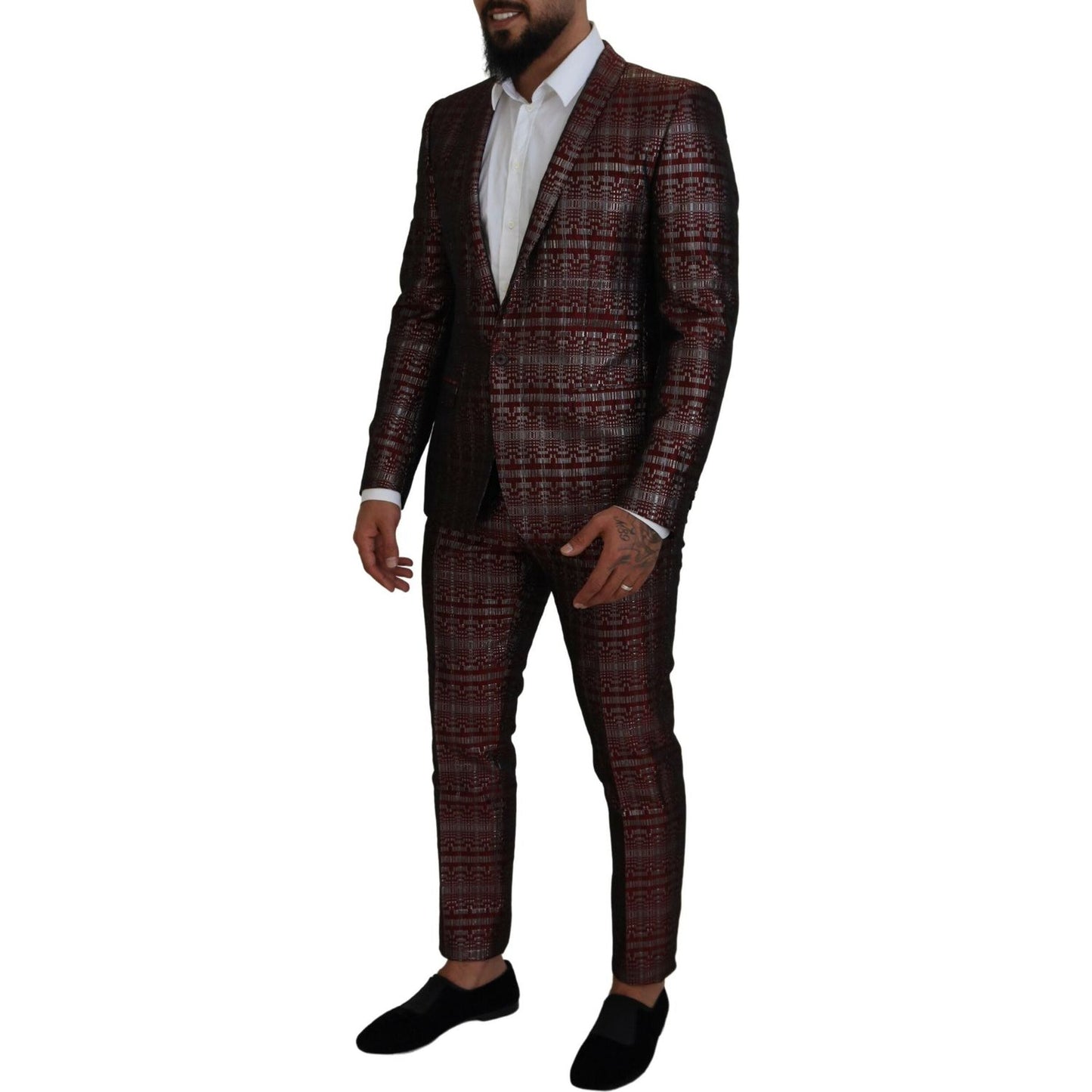Dolce & Gabbana Bordeaux Silver GOLD Slim Fit Suit KOS2170- 50