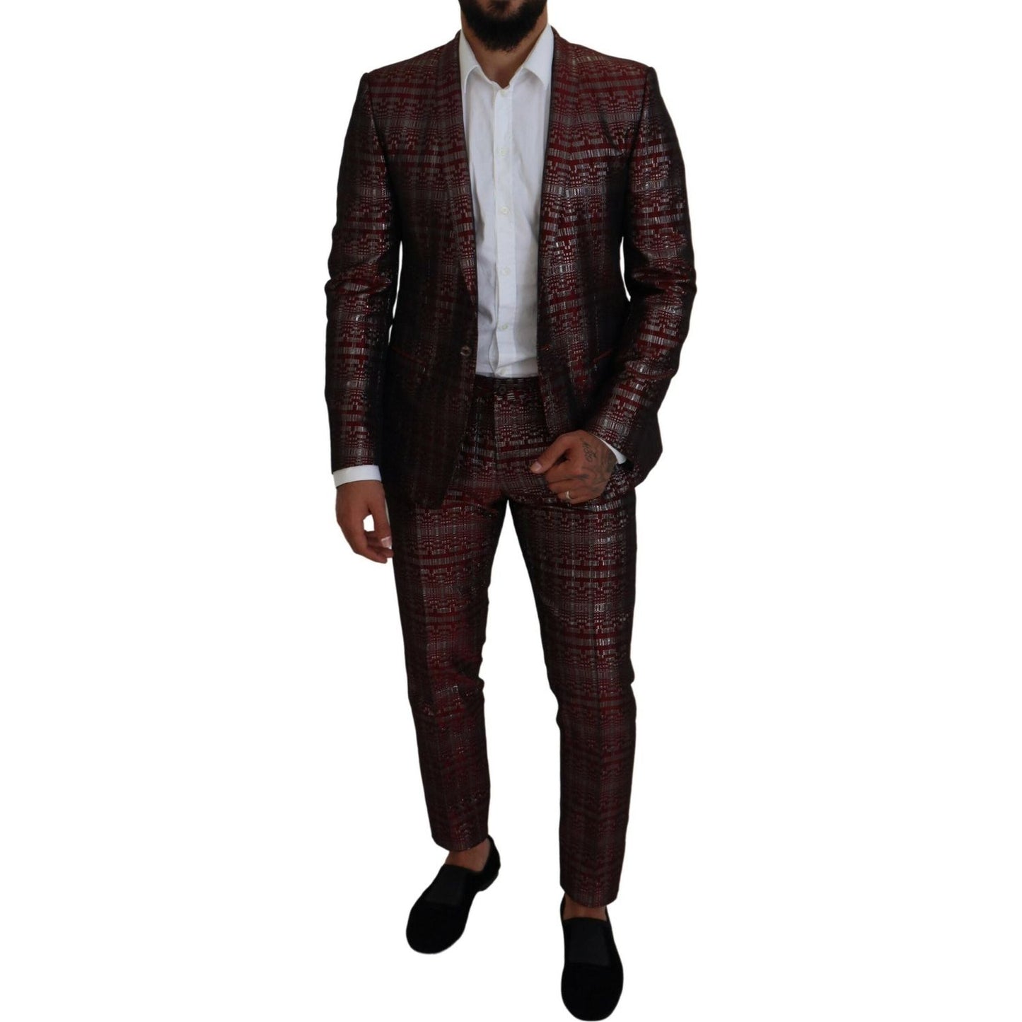 Dolce & Gabbana Bordeaux Silver GOLD Slim Fit Suit KOS2170- 50