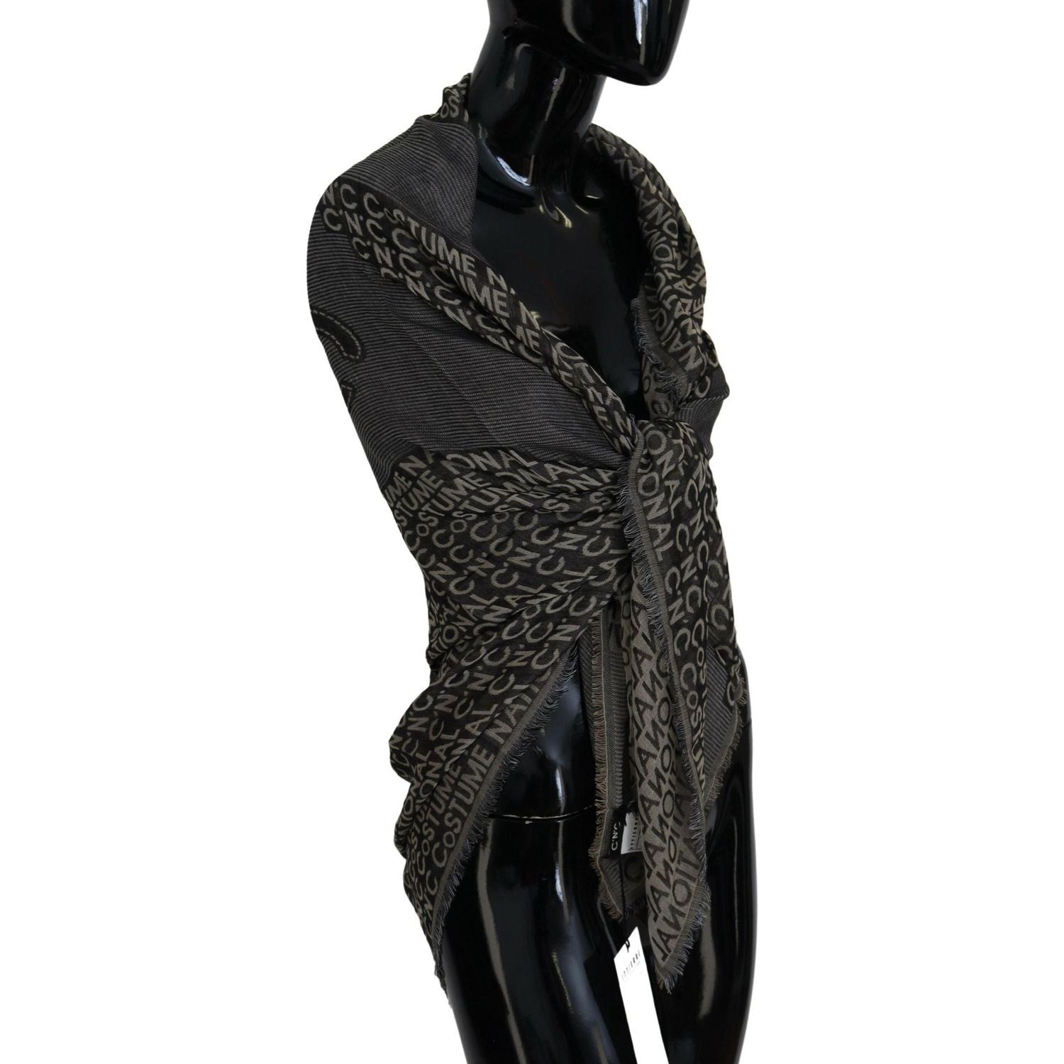 Costume National Gray Logo Knit Neck Wrap Shawl Scarf
