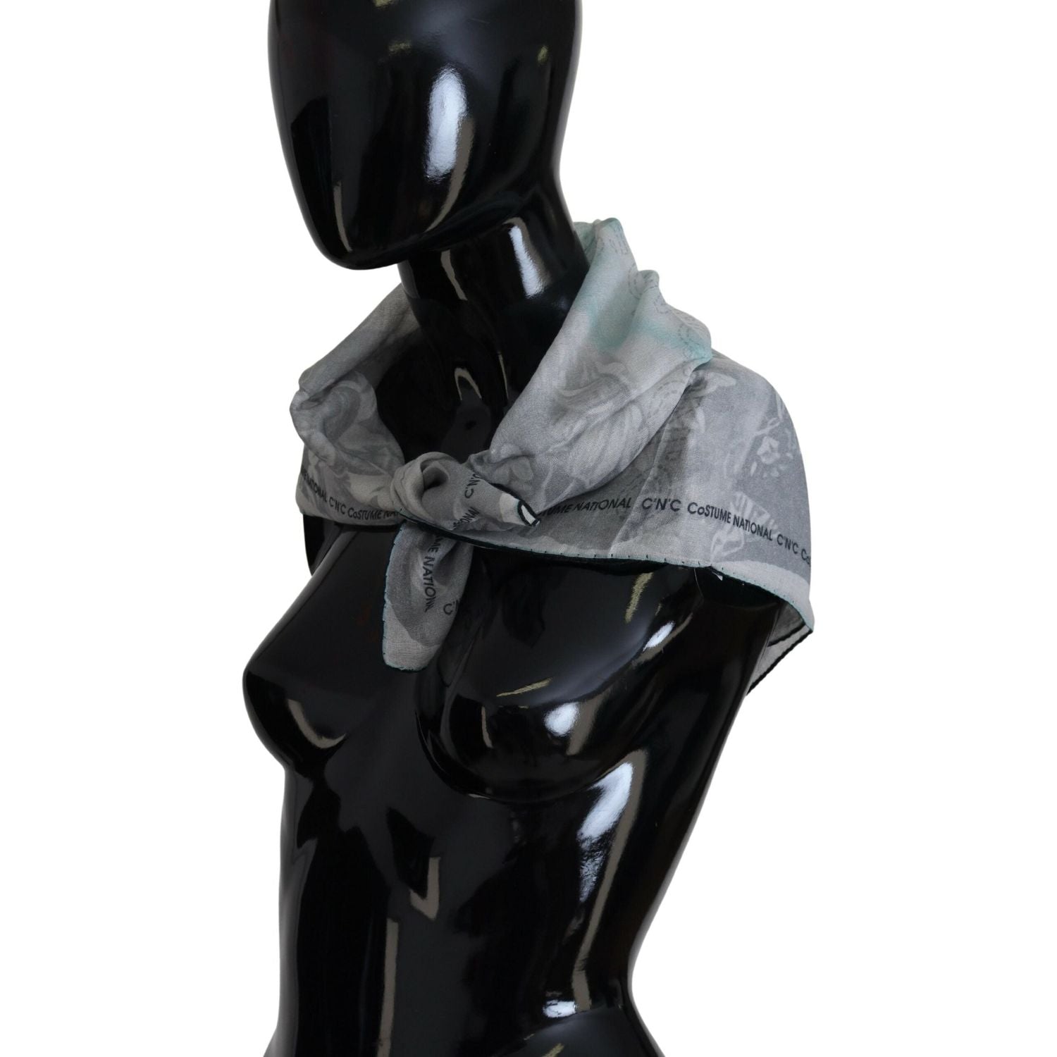 Costume National Gray Print Shawl Foulard Branded Scarf