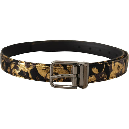 Dolce & Gabbana Multicolor Jacquard Leather Logo Metal Buckle Belt